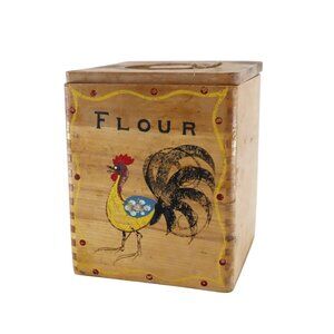 Vintage Wooden Flour‎ Canister Farmhouse Kitschy Country Rustic Folk Art Retro